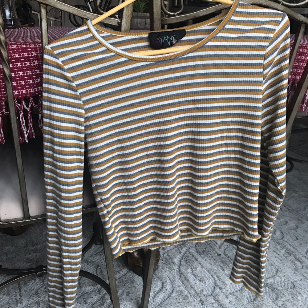 Aesthetic Long Sleeve Yellow Stripe Crop Top